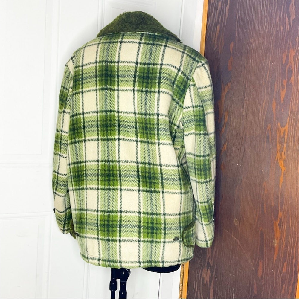 VINTAGE 1960s Green Wool Plaid Jacket | Tartan Check Hunting Coat Unisex S/M - Picture 13 of 16